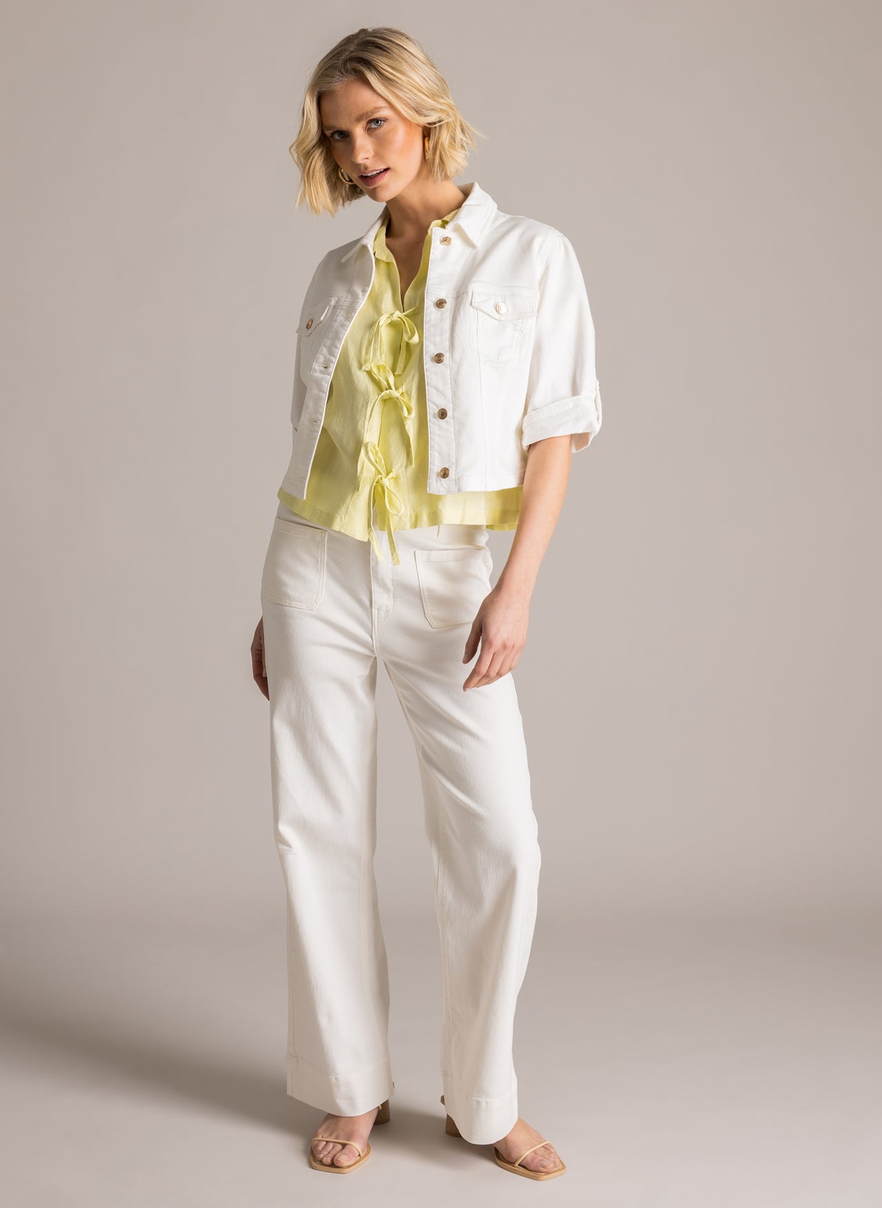 Samma Cropped Soft Denim Jacket - Off- White - By Yest