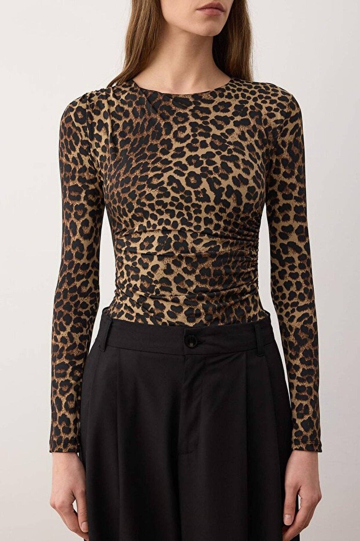 Arana Leopard Print Stretch Knit Bodysuit
