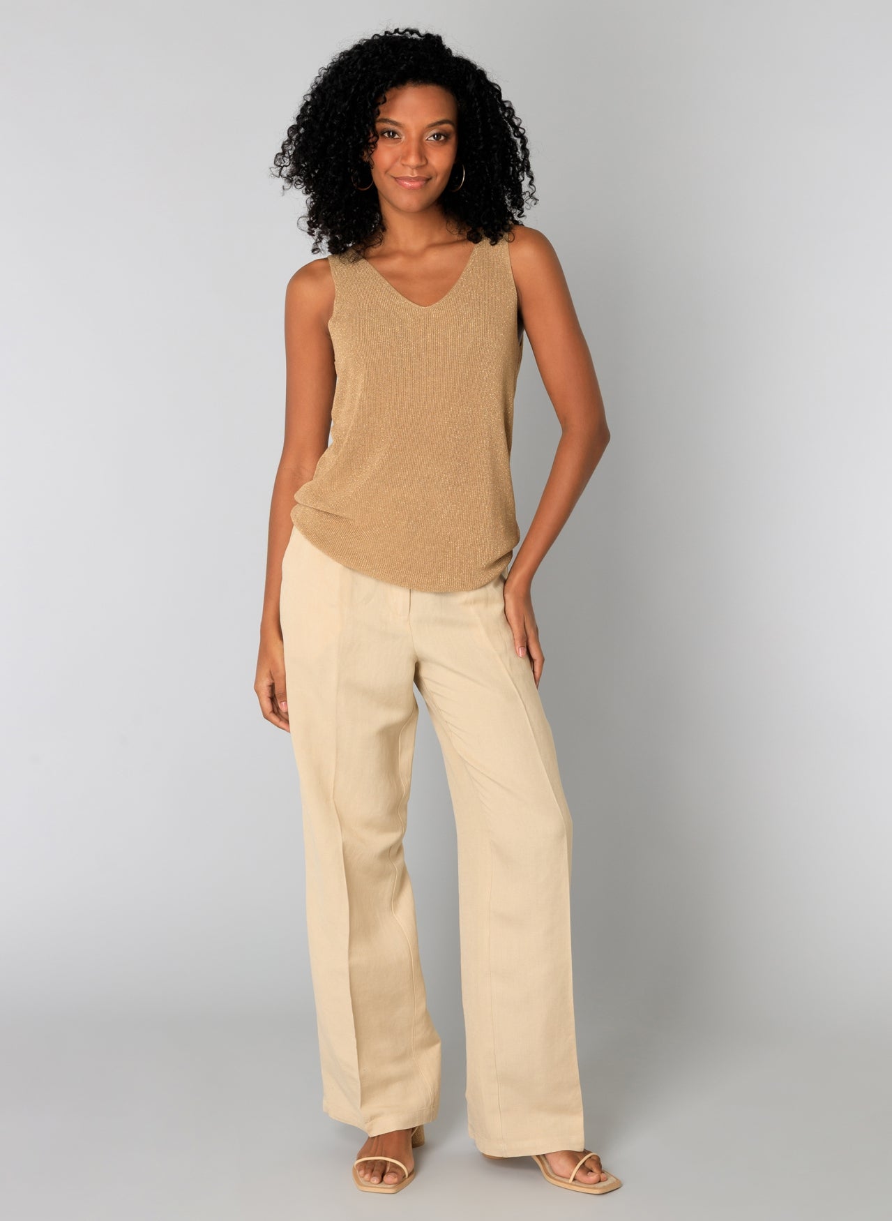 Gilana Wide Leg Lined Blend Trousers - Sand