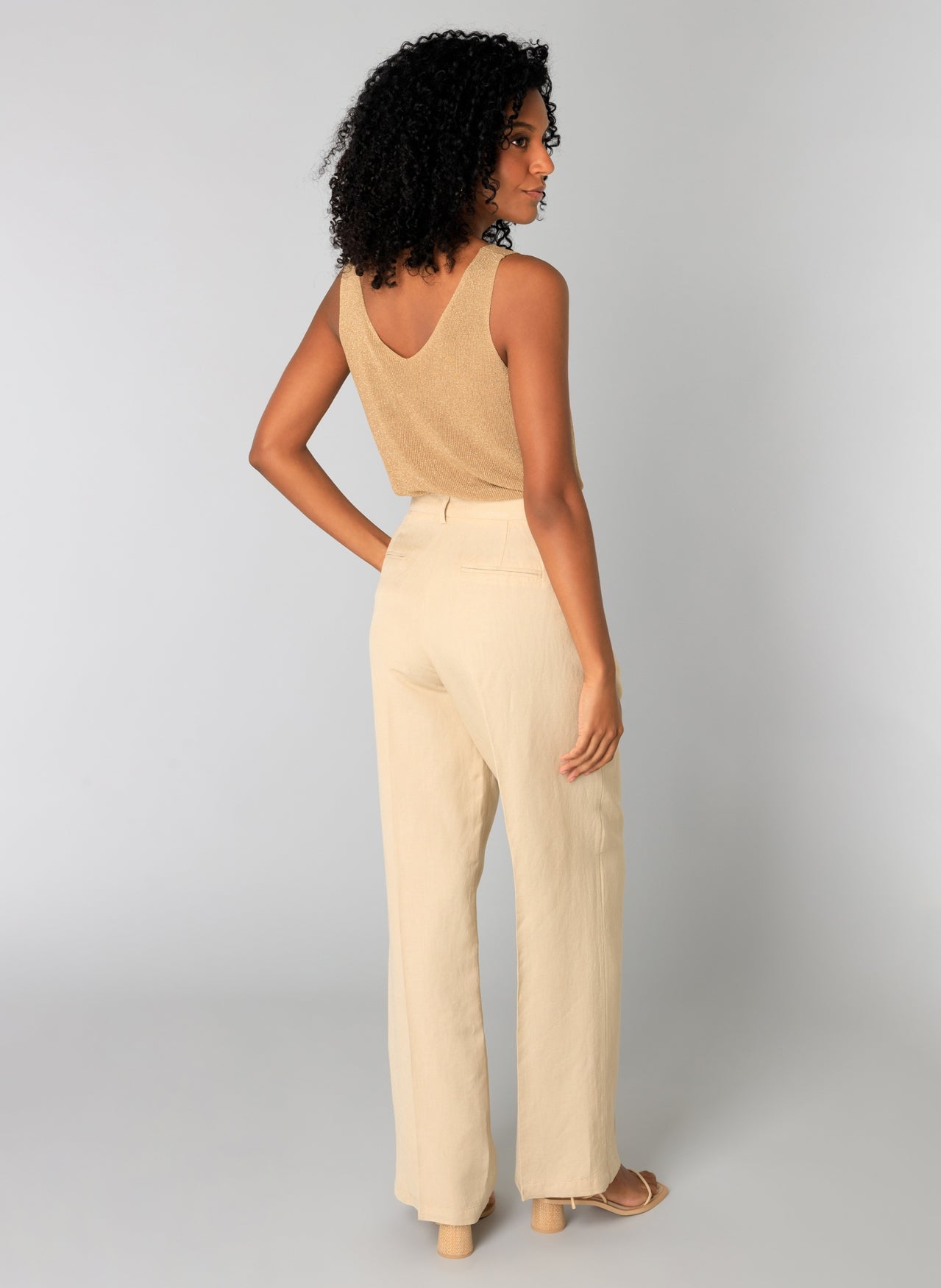 Gilana Wide Leg Lined Blend Trousers - Sand
