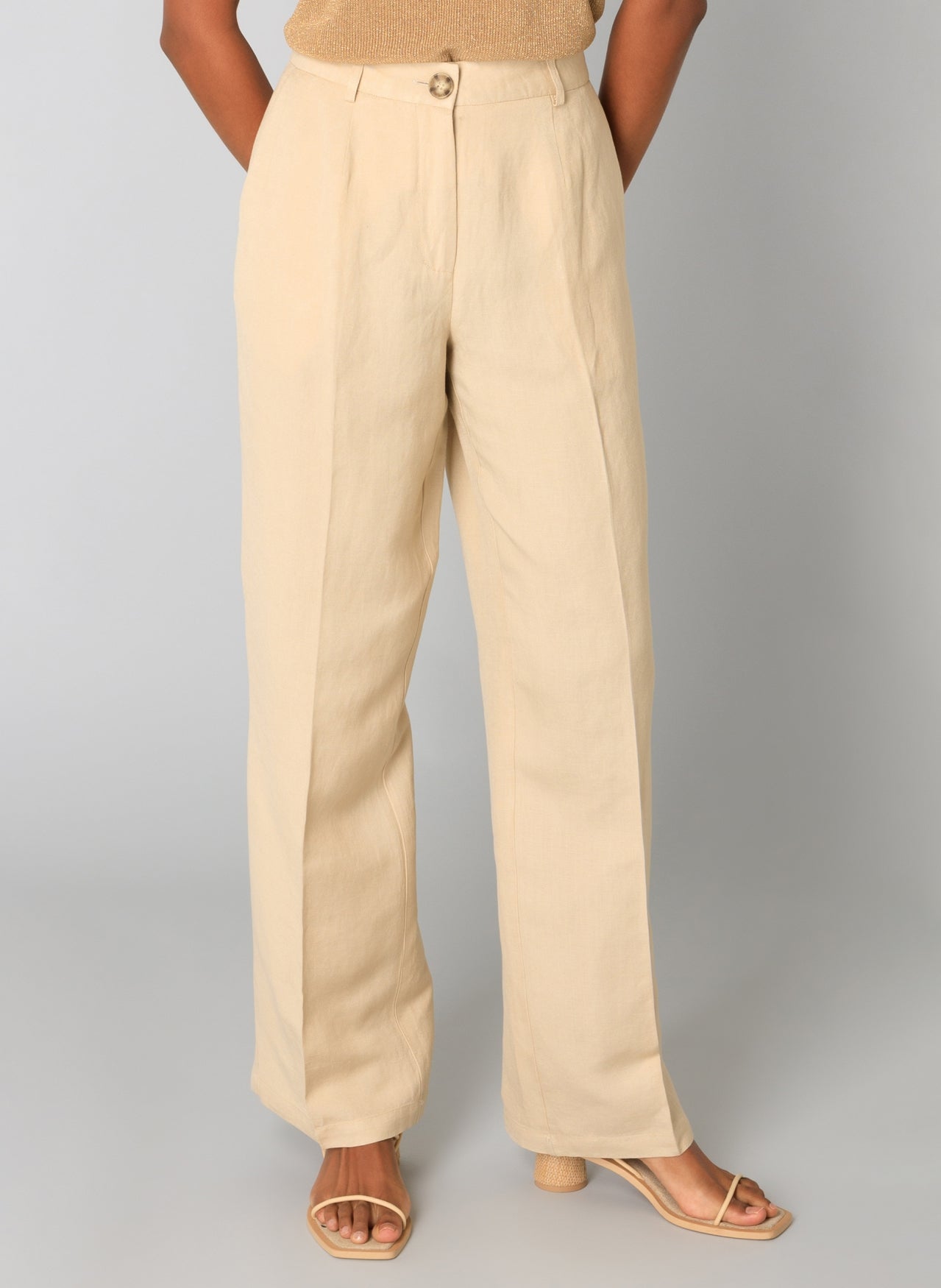 Gilana Wide Leg Lined Blend Trousers - Sand