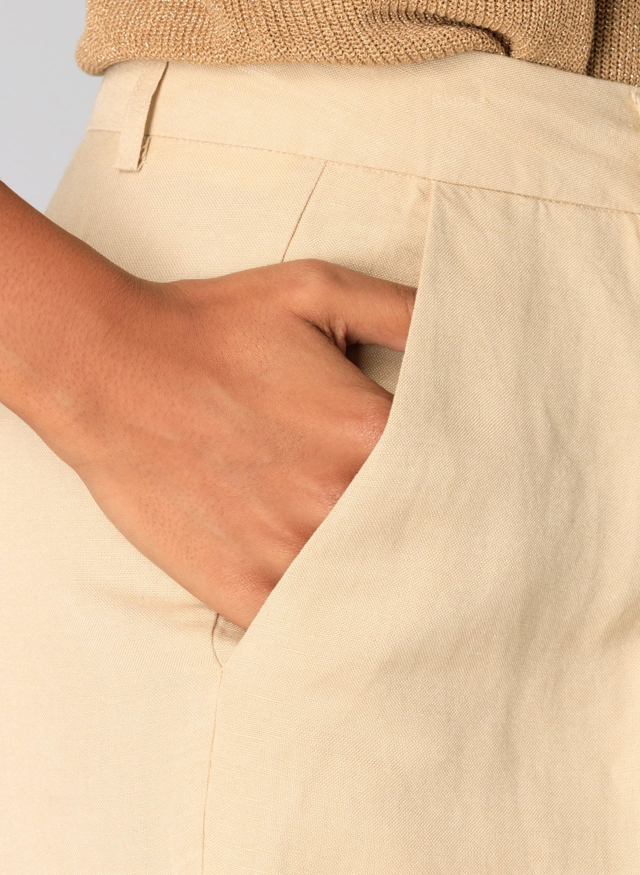 Gilana Wide Leg Lined Blend Trousers - Sand