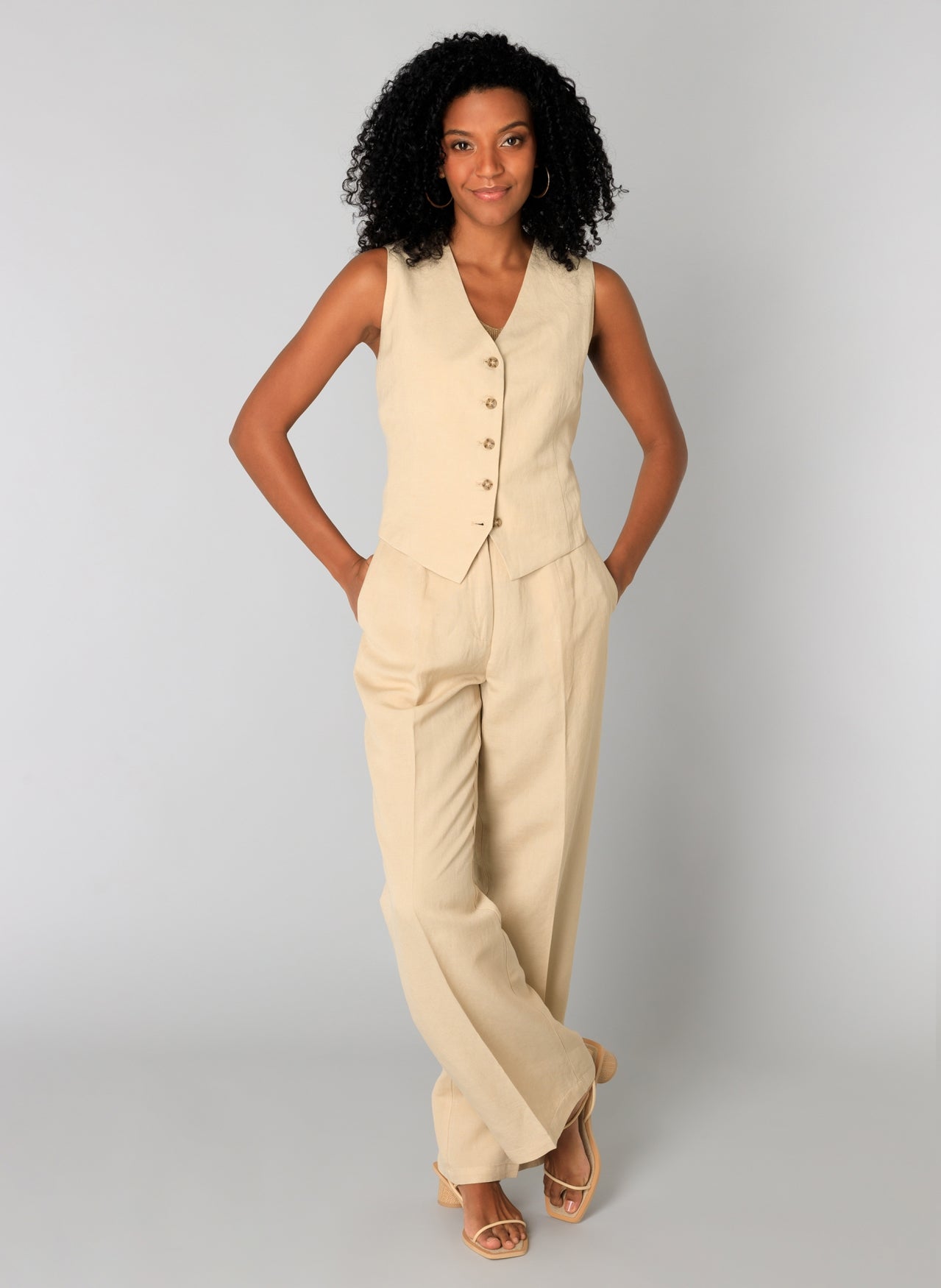 Gilana Wide Leg Lined Blend Trousers - Sand
