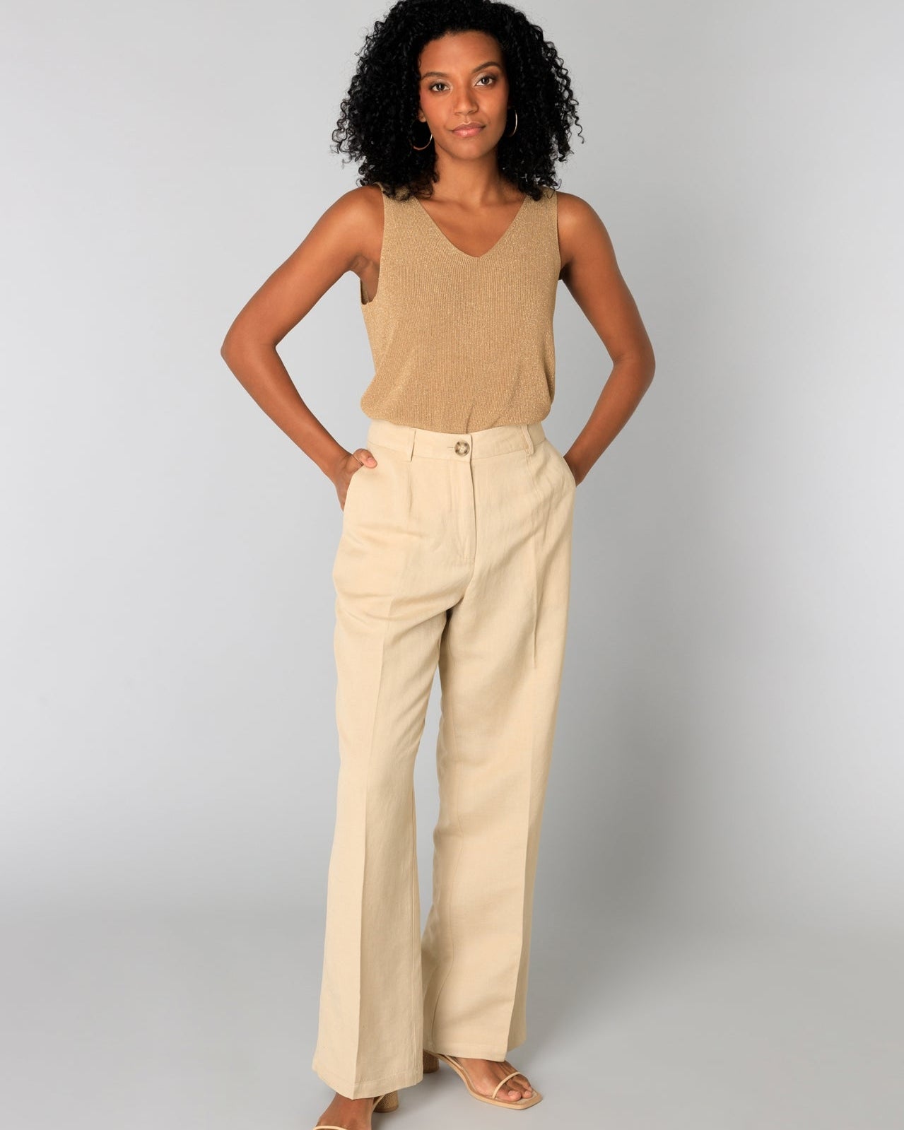 Gilana Wide Leg Lined Blend Trousers - Sand