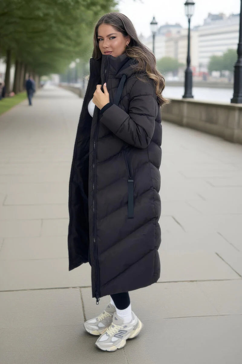 Warrior Chocolate Hooded Puffer Coat with Zip Front Pockets - by AX Paris