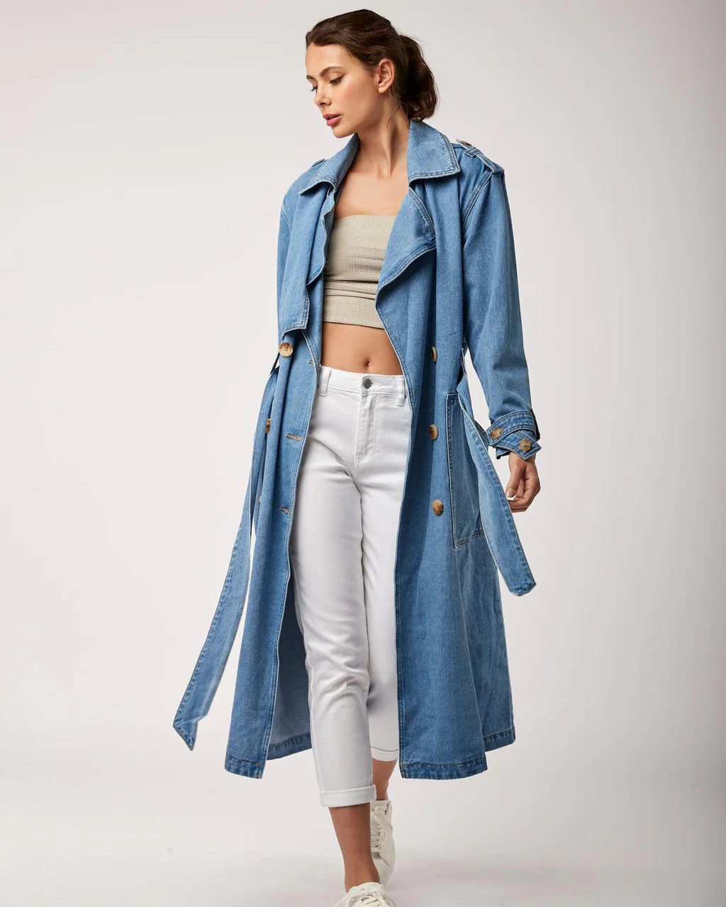 Toxik3 long denim trench coat - by Toxik