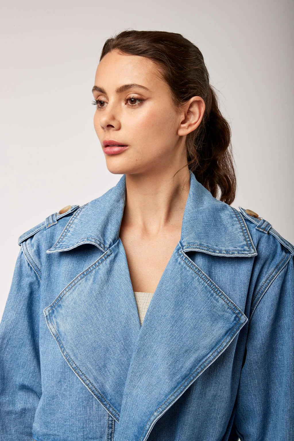 Toxik3 long denim trench coat - by Toxik