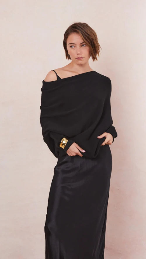 Natalie Asymmetric Sweater - Black - by charli