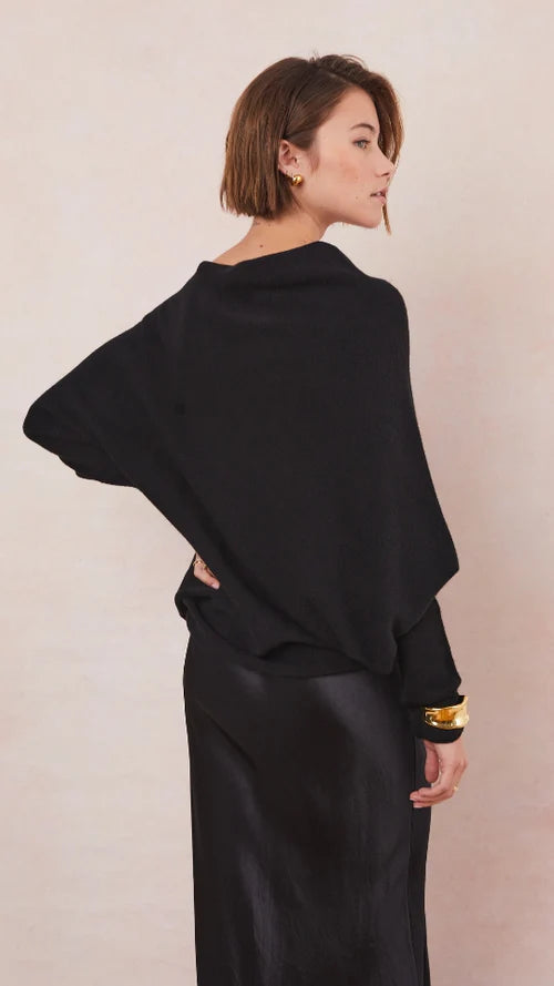 Natalie Asymmetric Sweater - Black - by charli