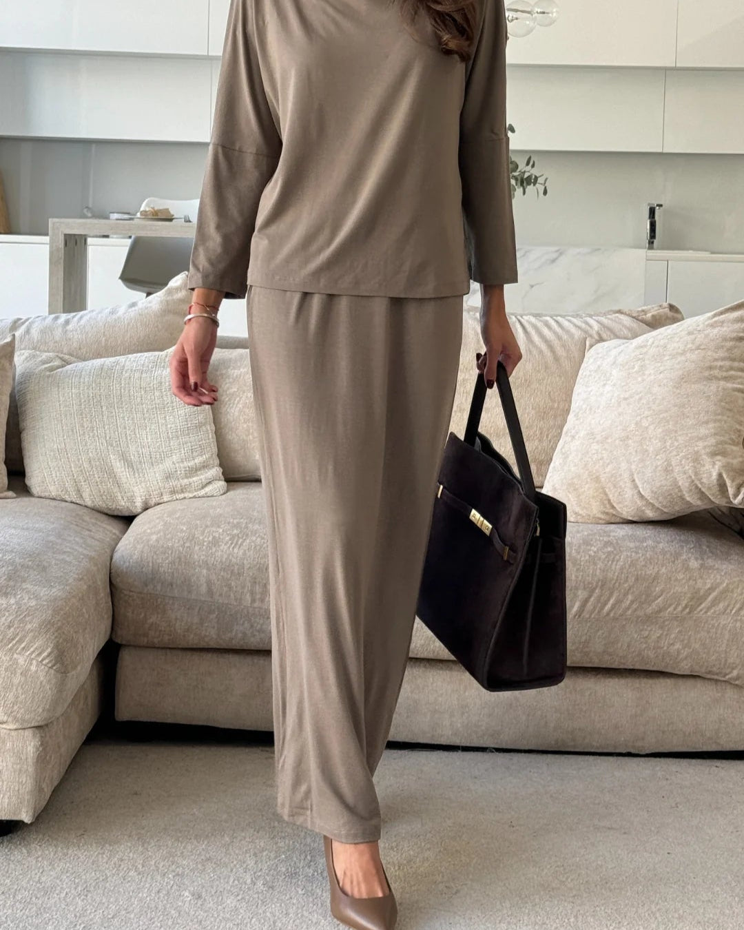 Aria Jersey Maxi Skirt - Taupe