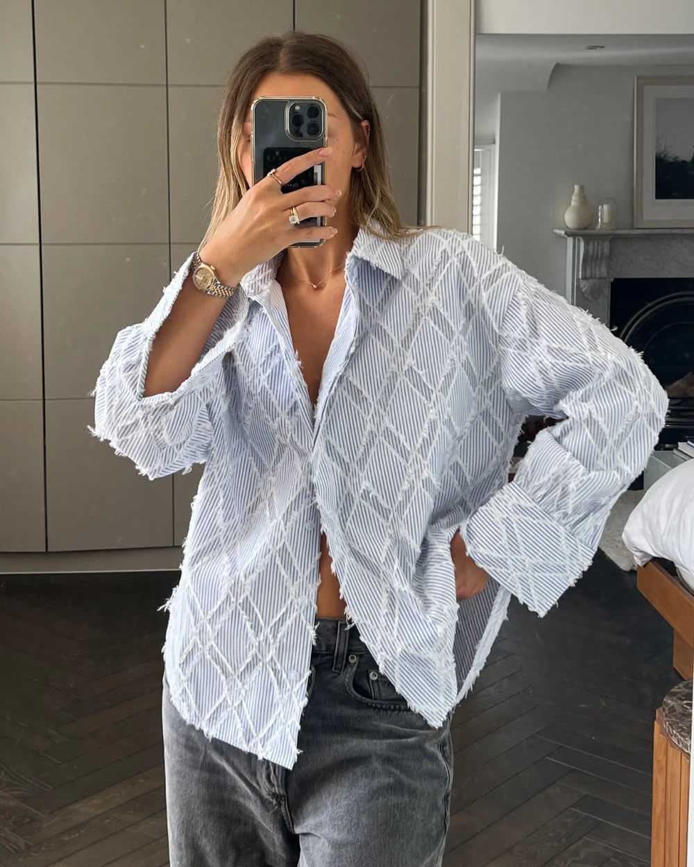 Marlowe Shirt - blue stripe - by Charli