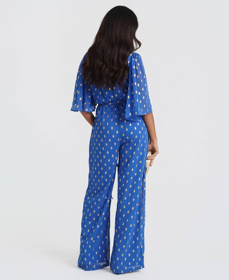 Blue Foil Angel Sleeve Jumpsuit