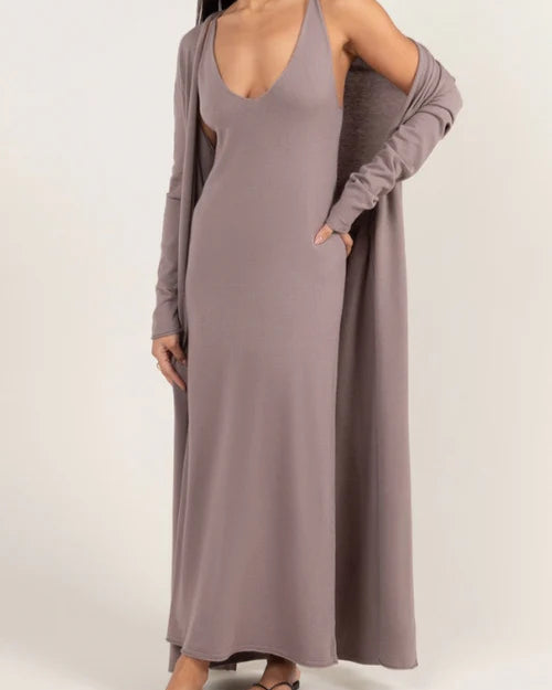 Sofia Long Line Cardigan - Mink - by Charli
