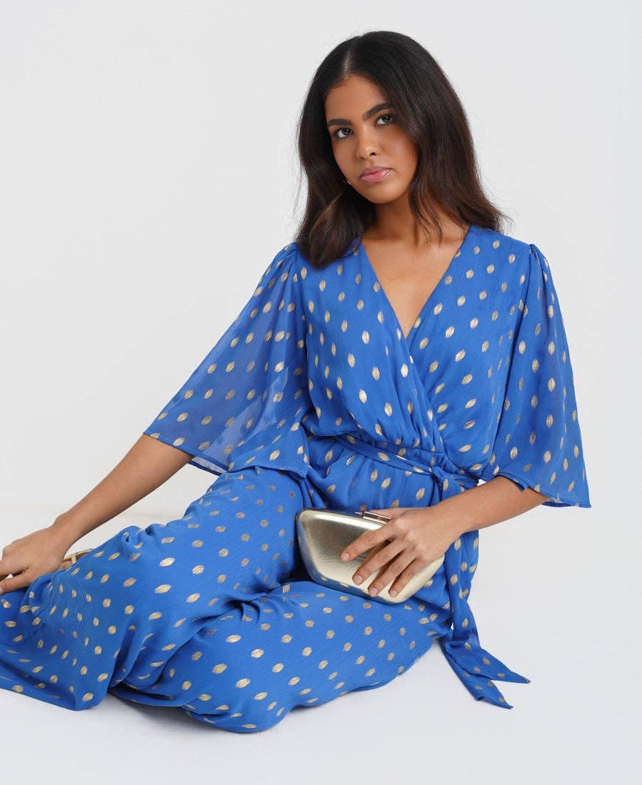 Blue Foil Angel Sleeve Jumpsuit