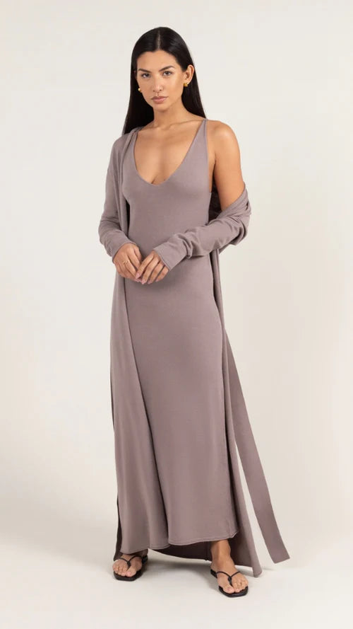 Sofia Long Line Cardigan - Mink - by Charli