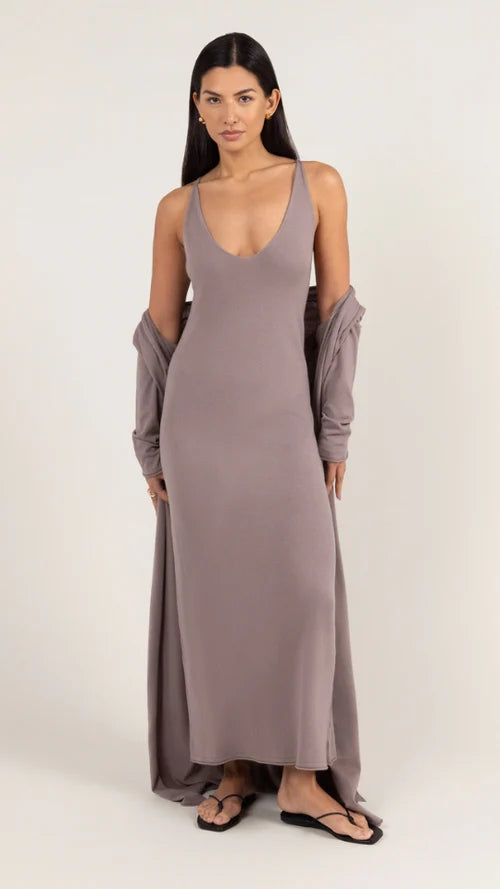 Sofia Long Line Cardigan - Mink - by Charli