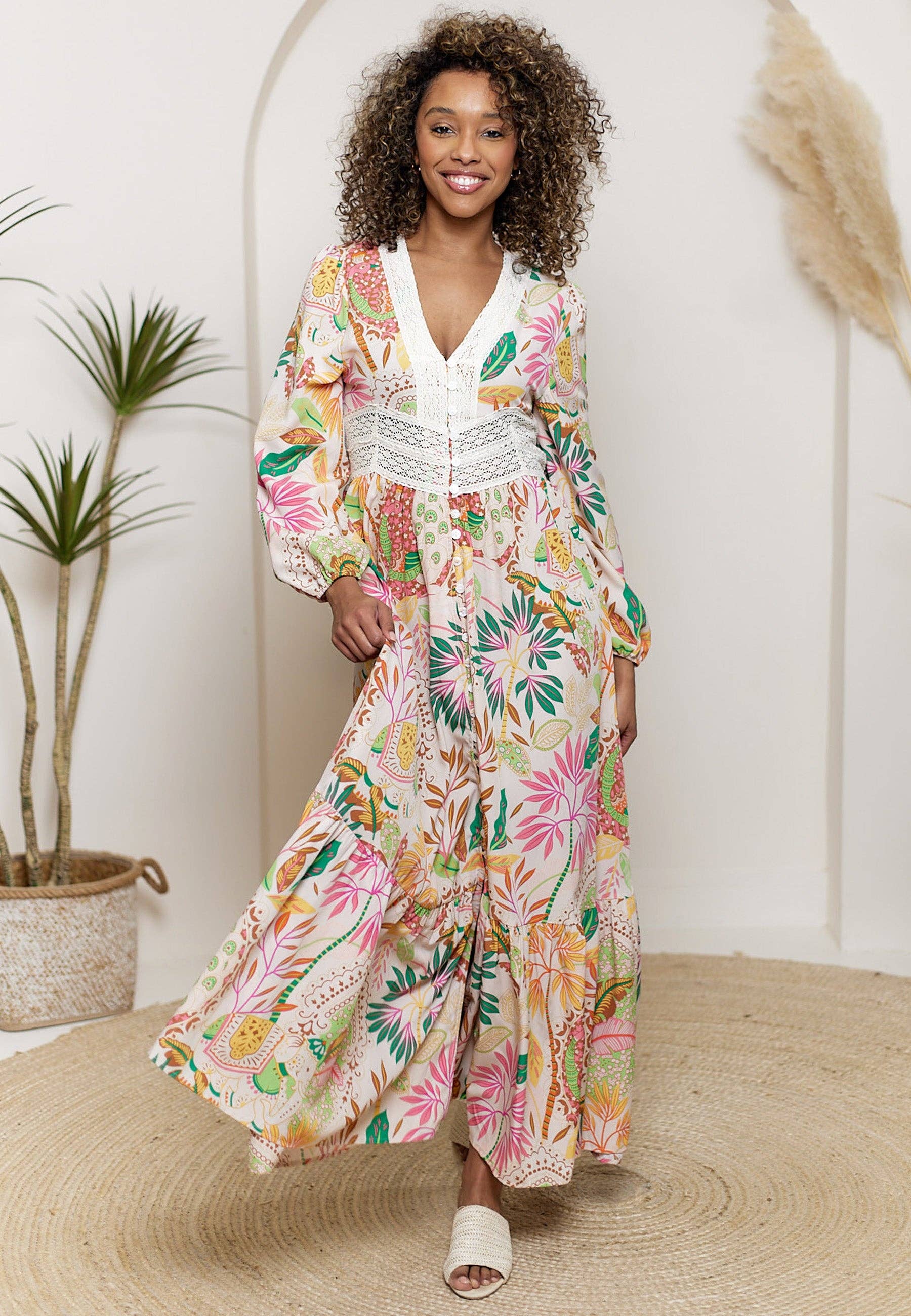 Lana Pink Floral Print Long Sleeve Maxi Dress