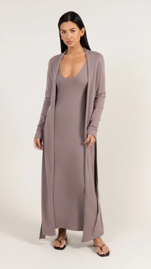 Sofia Long Line Cardigan - Mink - by Charli
