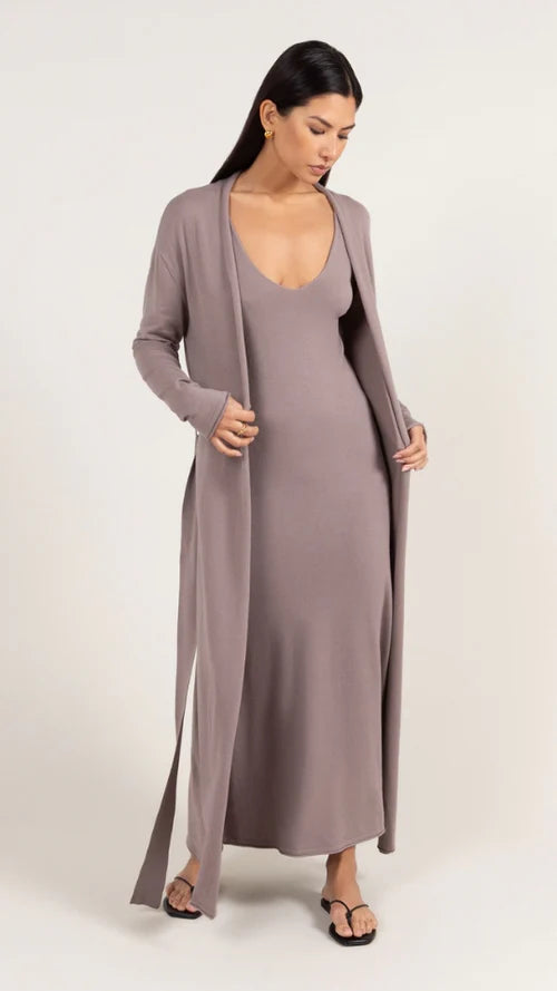 Sofia Long Line Cardigan - Mink - by Charli