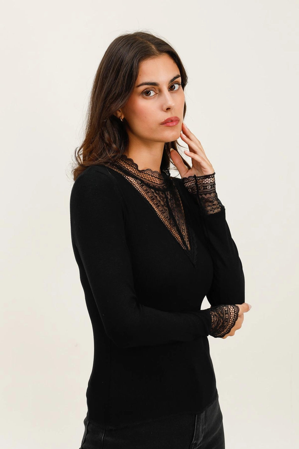 Louna Lace High-Neck Top - Black