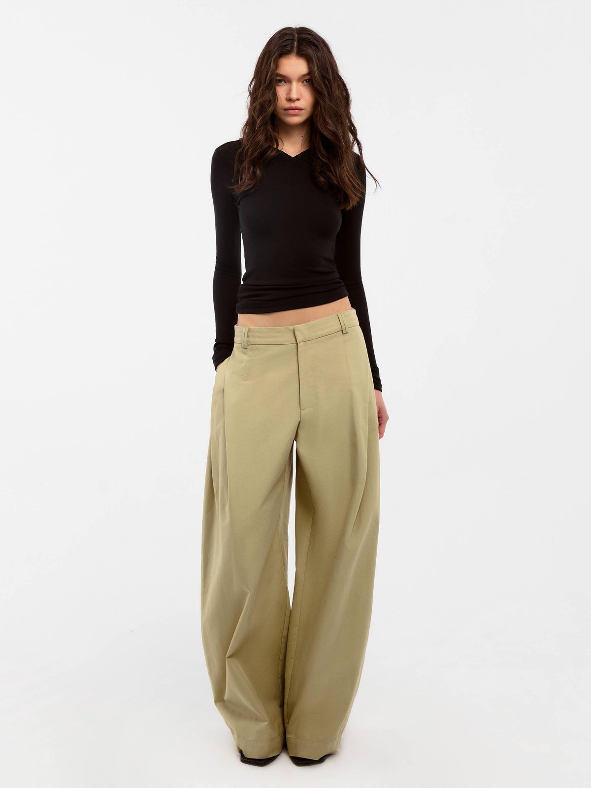 Wide-Leg Tapered Tailored Trousers