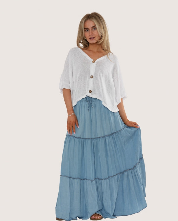 Chambray Maxi Skirt - Light Denim