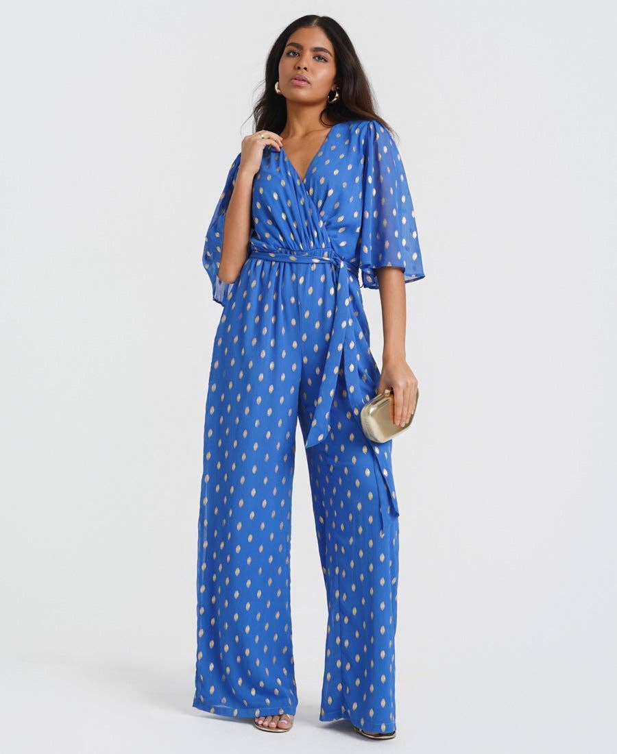 Blue Foil Angel Sleeve Jumpsuit