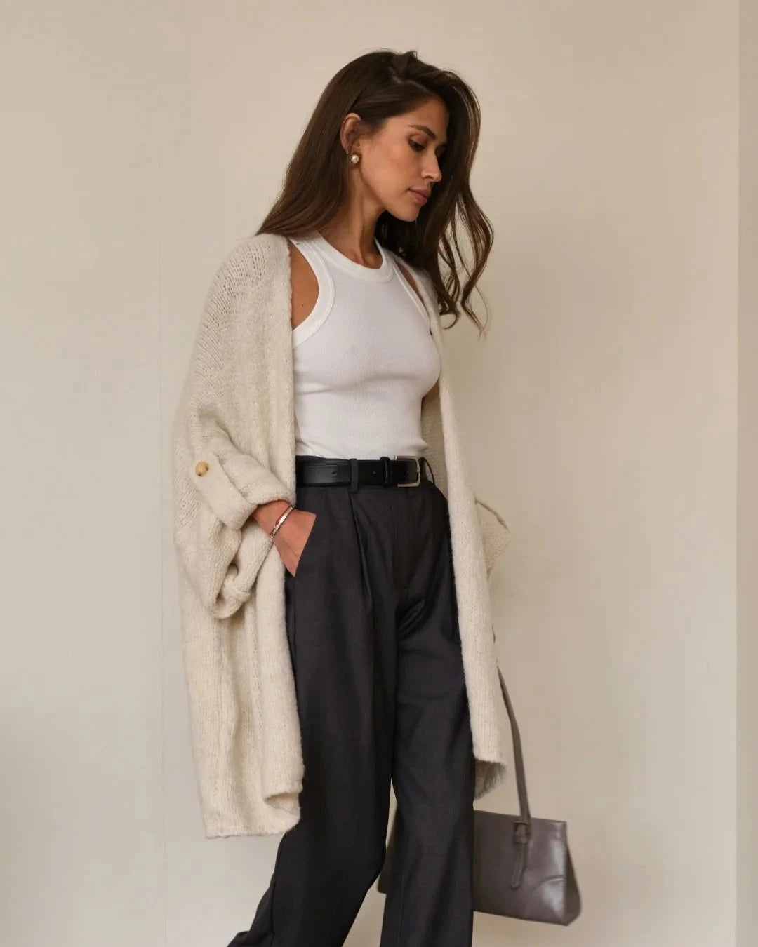 Adria Slouch Cardigan -Cream - by Charli