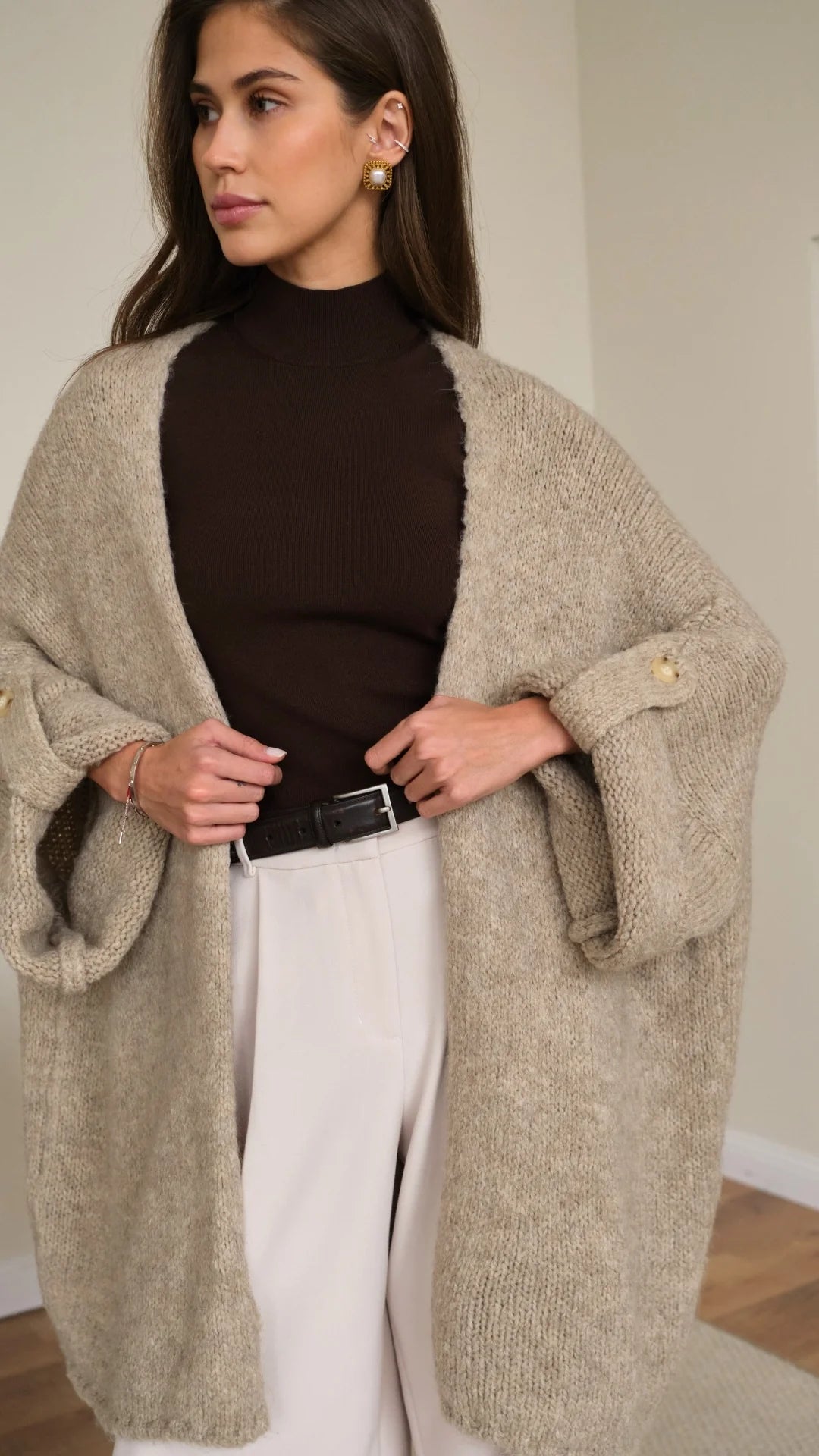 Adria Slouch Cardigan - Taupe - by Charli