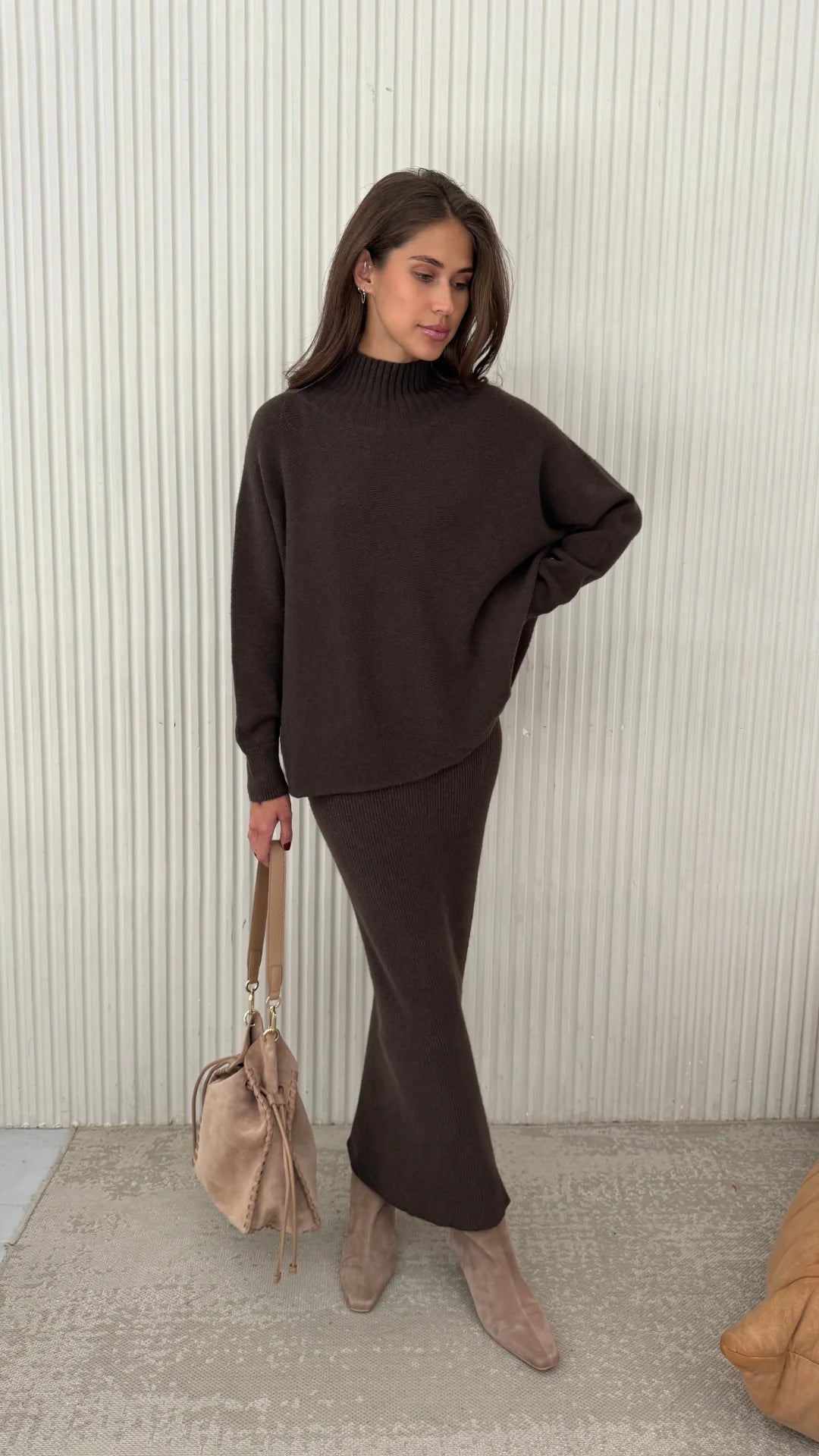 Soft Knit Midi Skirt - Dark Espresso