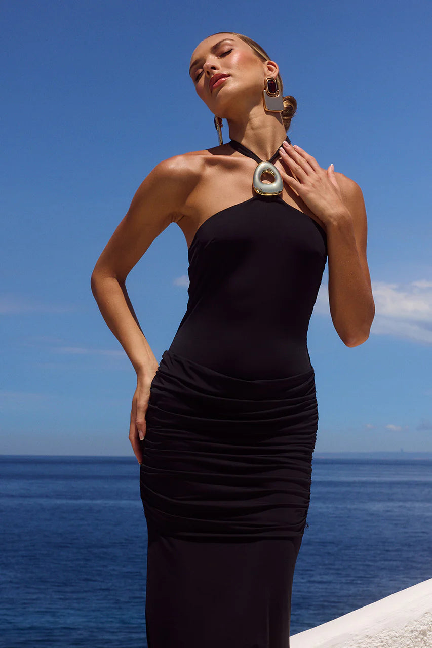 ALOLA HALTER MAXI DRESS - BLACK