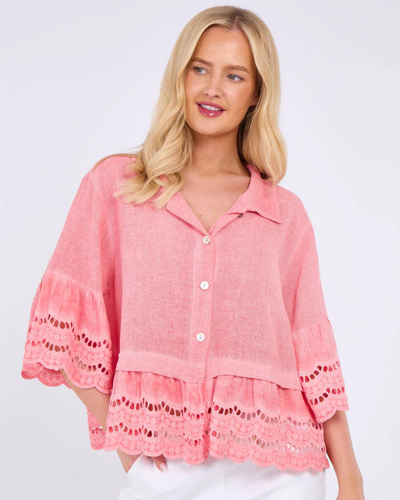 Terri Washed Linen/Cotton Mix Anglaise Shirt