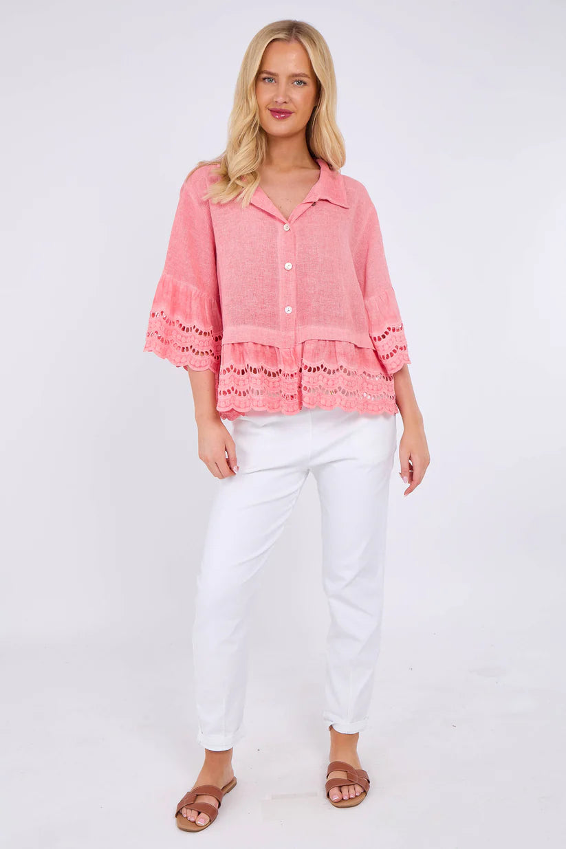 Terri Washed Linen/Cotton Mix Anglaise Shirt