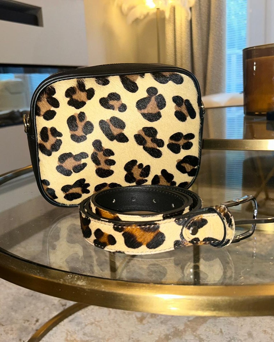Black Leather Leopard Print Bag