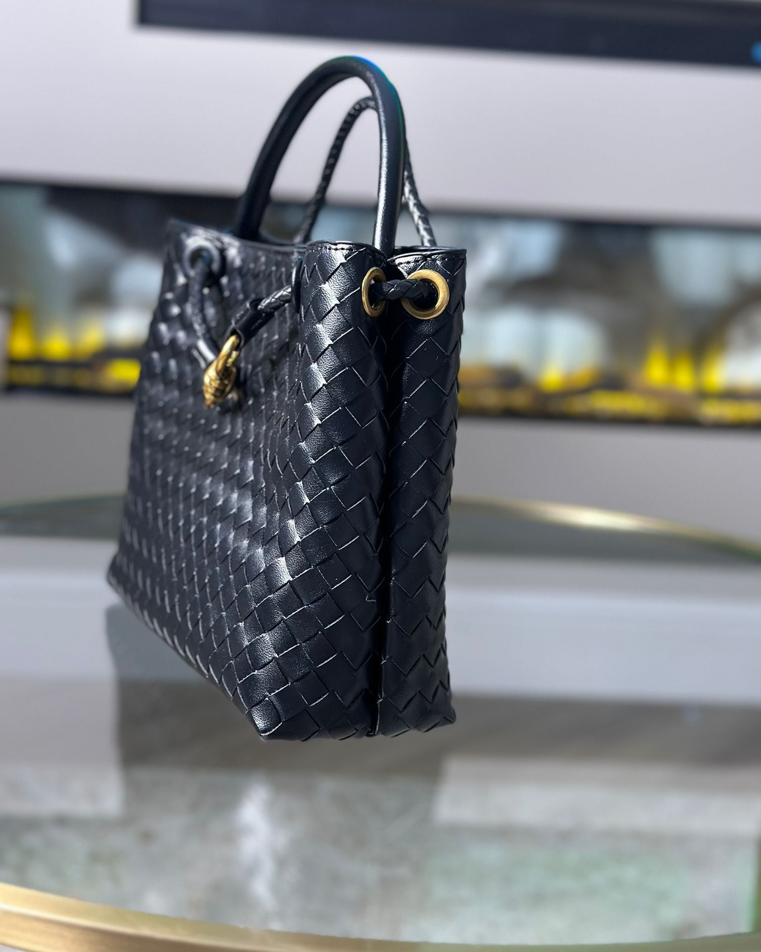 Black Woven Bag with Gold Detail 2