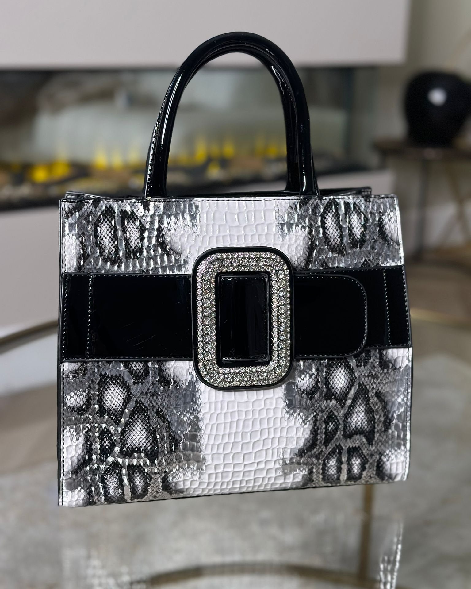 Black and White Faux Snakeskin Bag