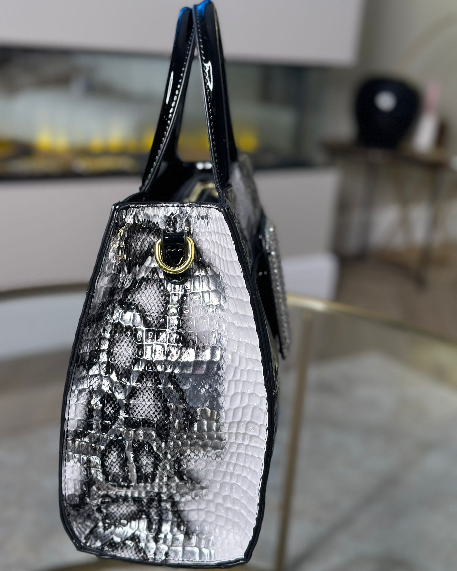 Black and White Faux Snakeskin Bag 2