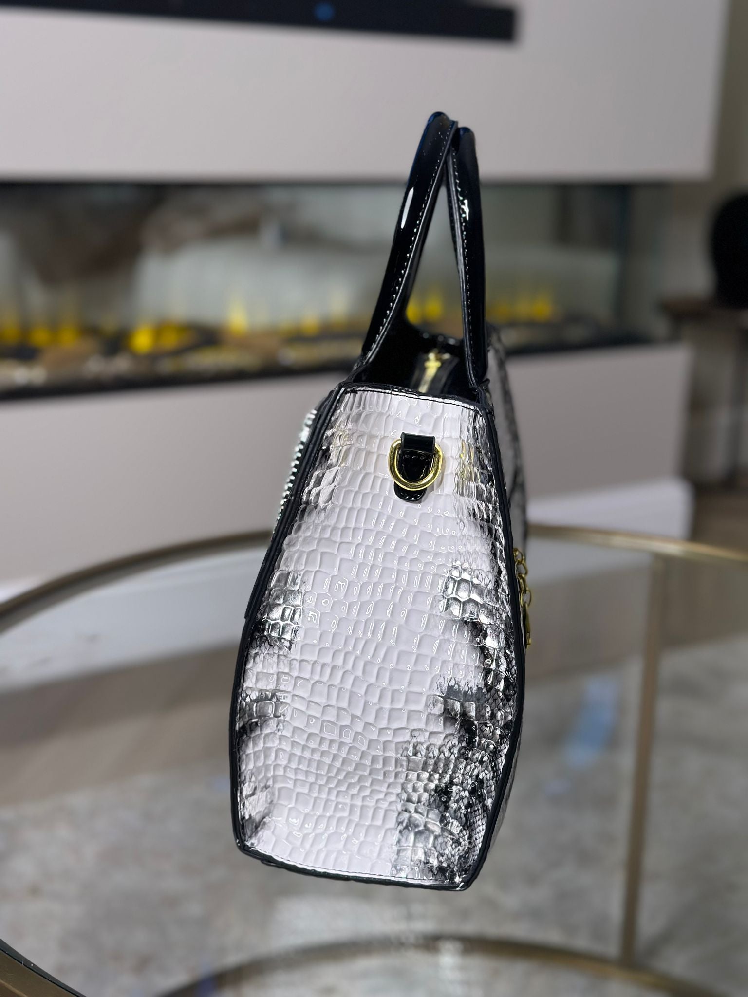 Black and White Faux Snakeskin Bag