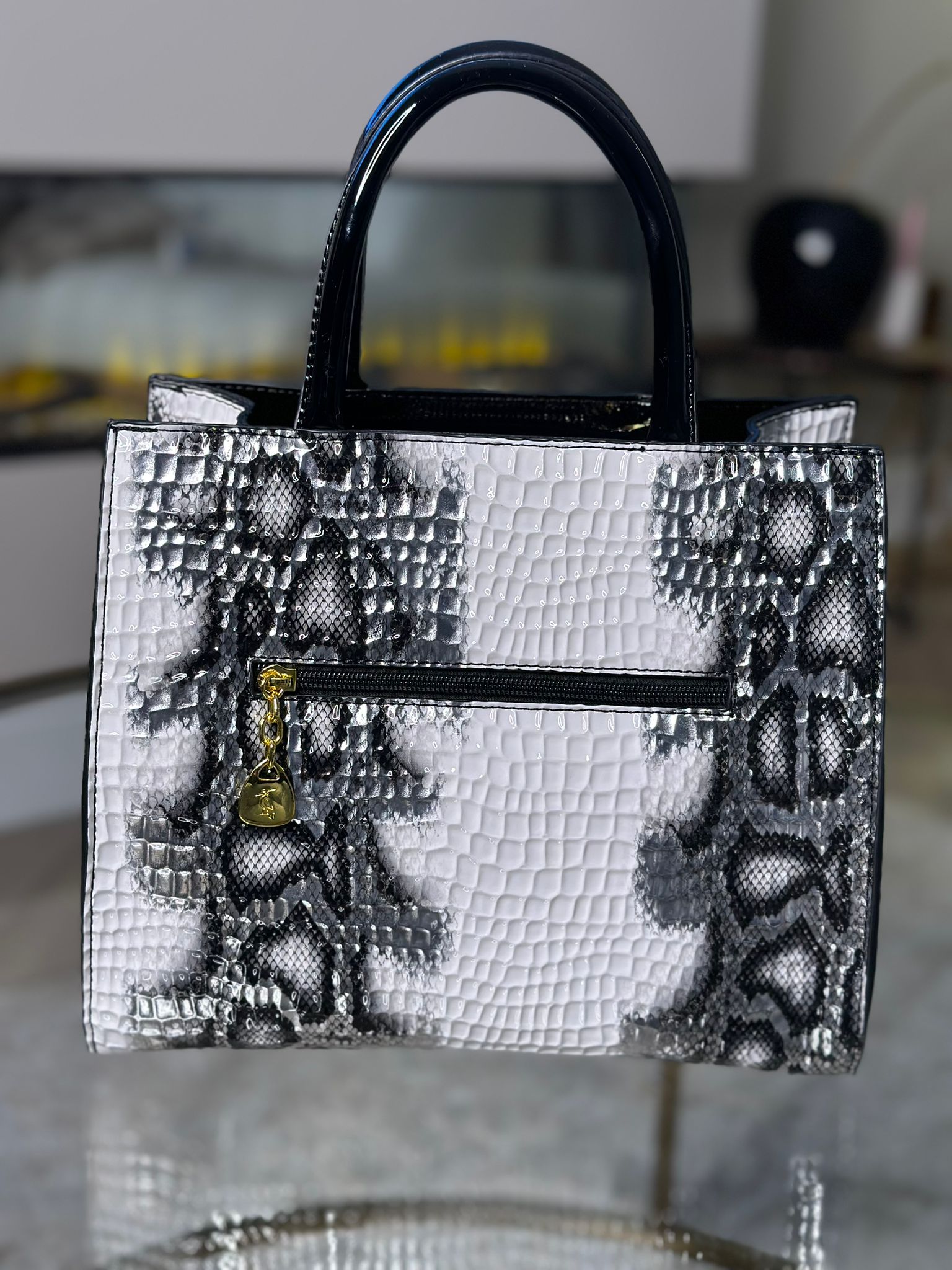 Black and White Faux Snakeskin Bag