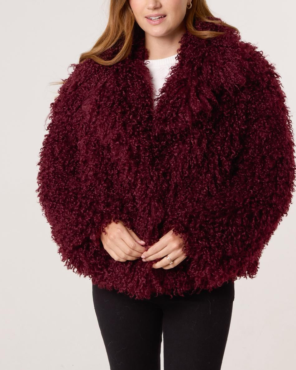 Burgundy Shaggy Faux Fur Jacket