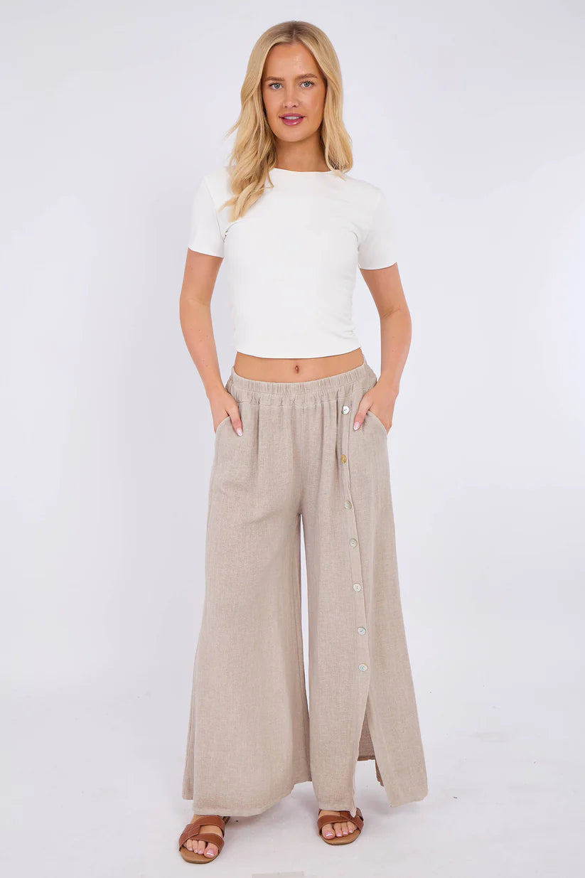 Tia Button Linen Trousers