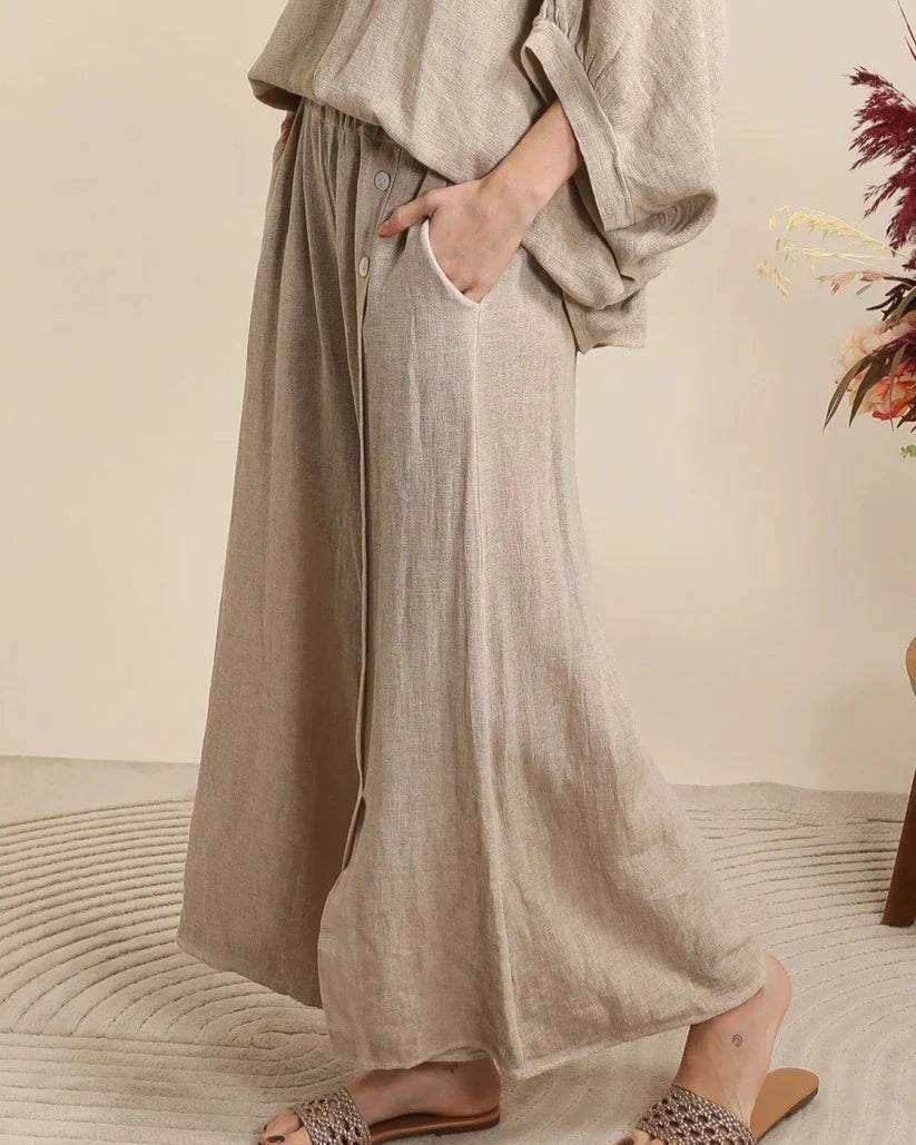 Tia Button Linen Trousers