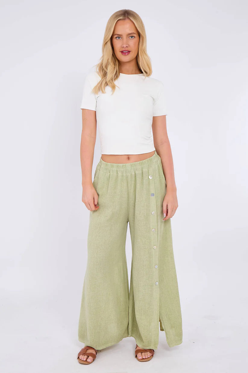 Tia Button Linen Trousers