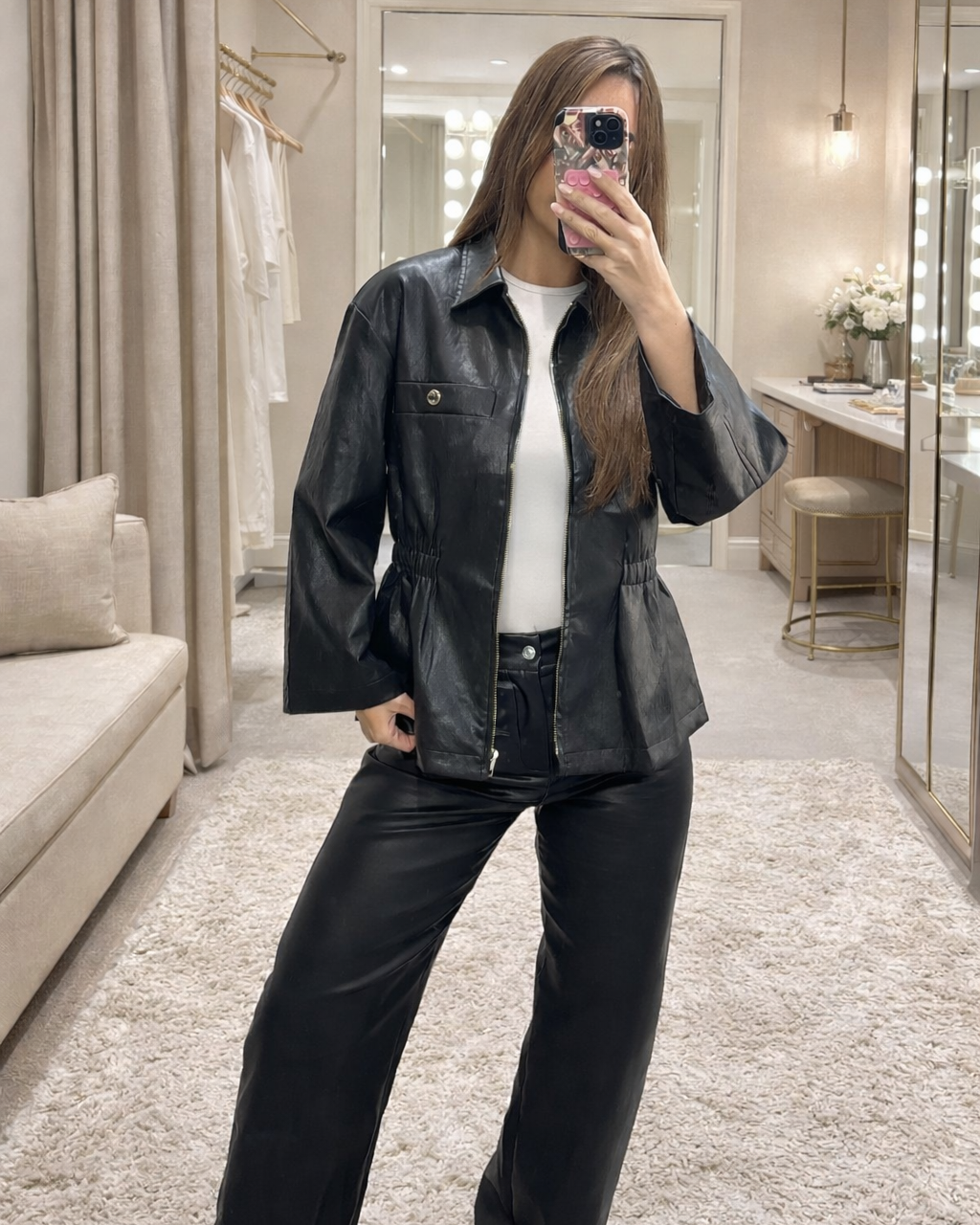Jasmin Faux Leather Jacket - Black