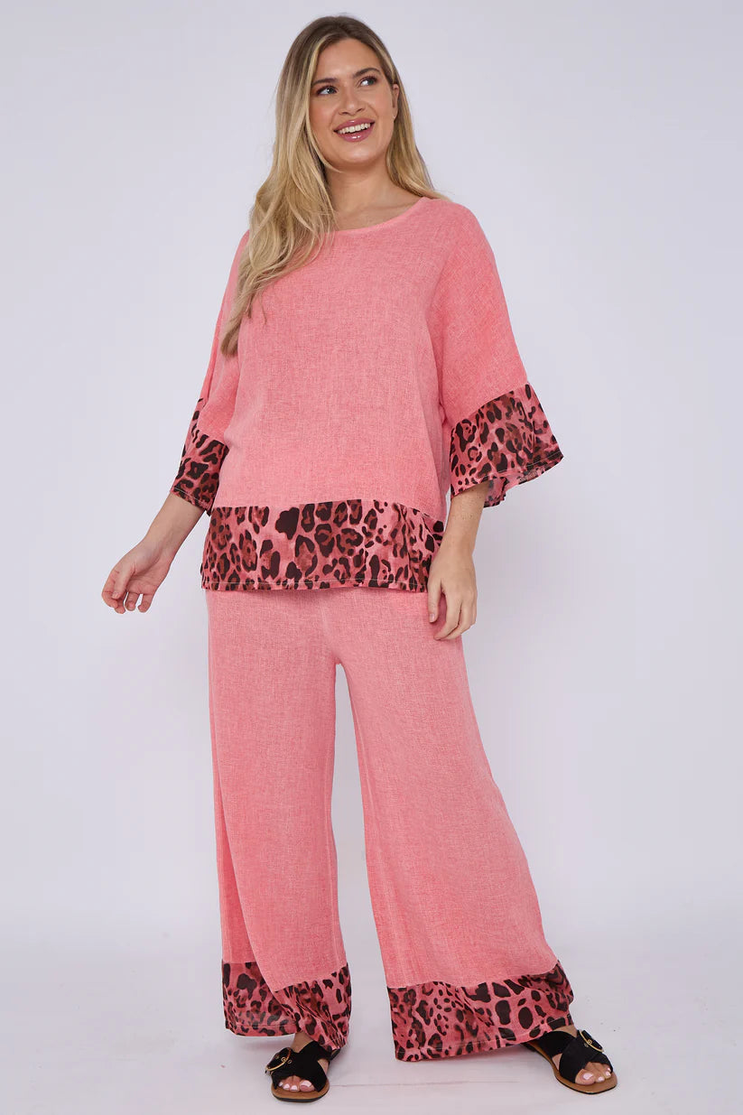 LILIAN WASHED LINEN LEOPARD PRINT TOP
