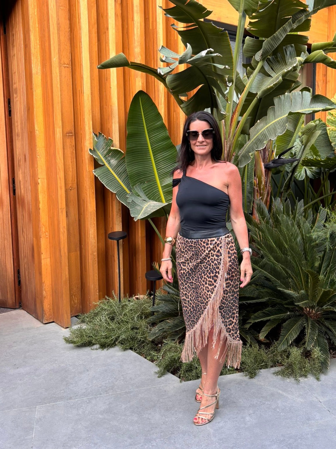 Aza - Midi Leopard Print Asymmetrical Skirt