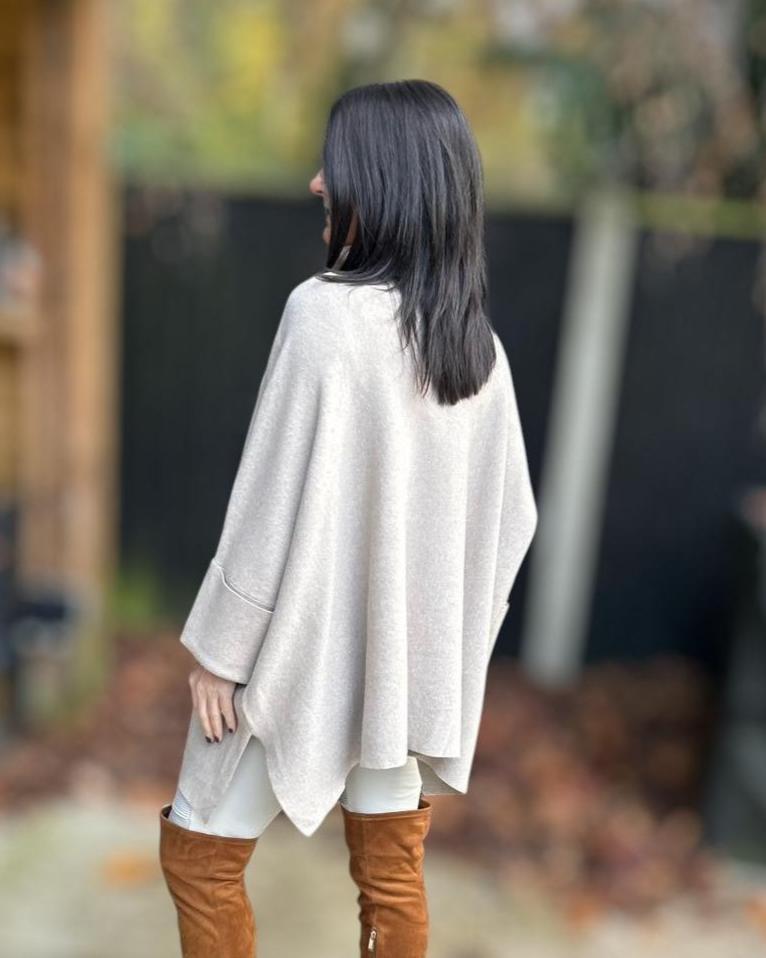 High Neck Jumper with Folded Sleeves - Mink 1