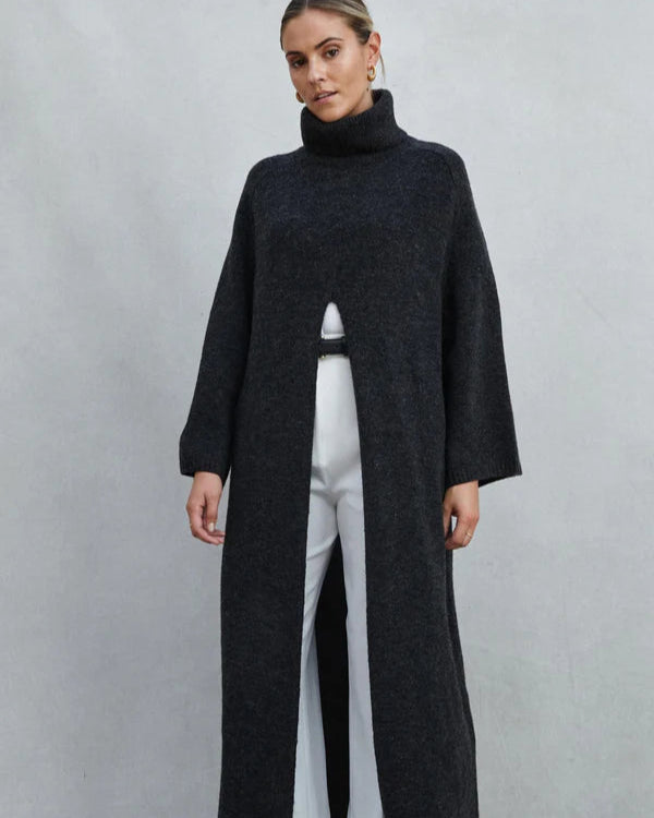 Vivienne Sweater Dress - Black Melange - by Charli
