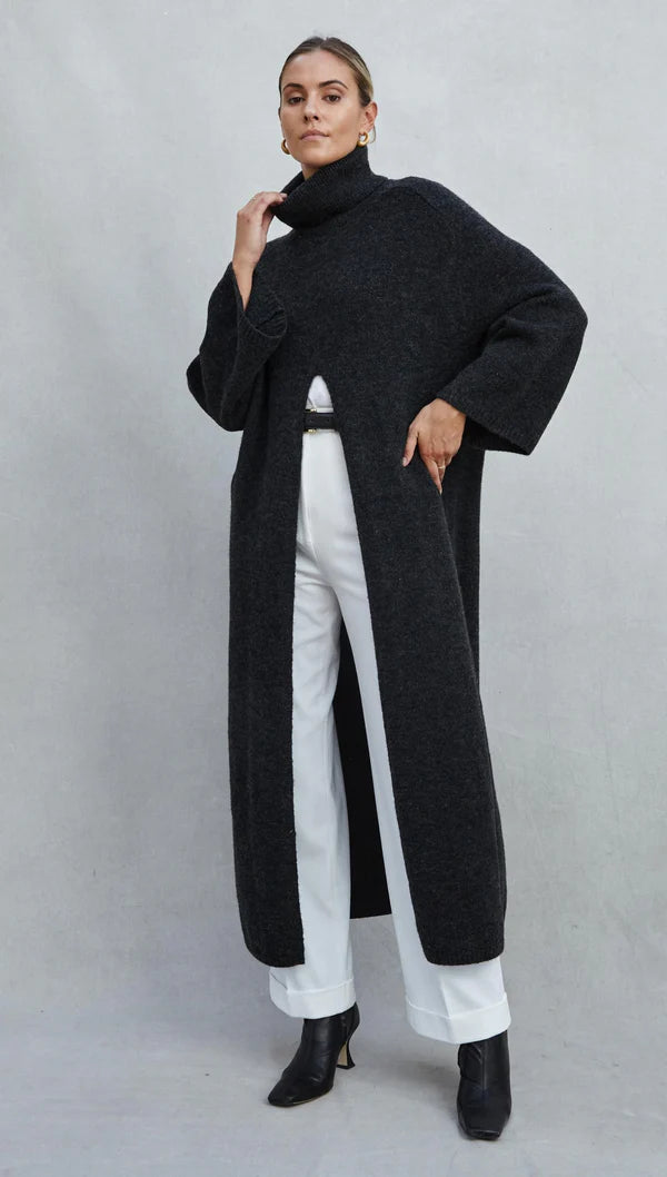 Vivienne Sweater Dress - Black Melange - by Charli