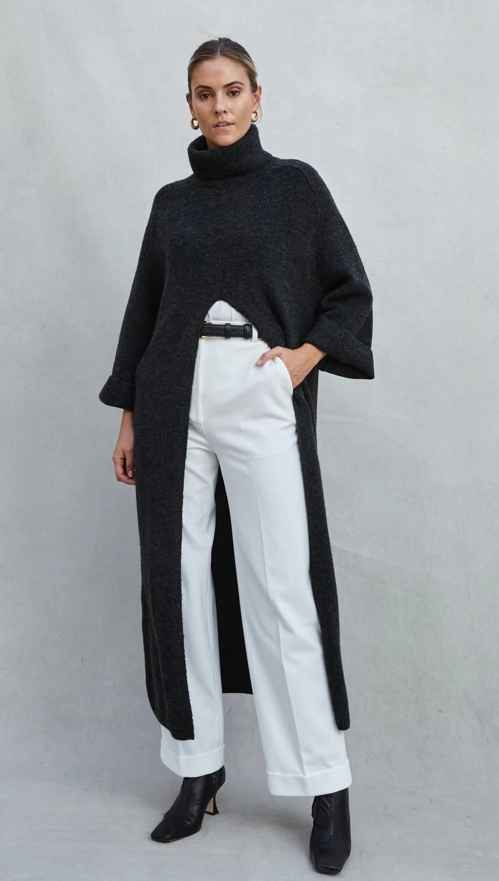 Vivienne Sweater Dress - Black Melange - by Charli